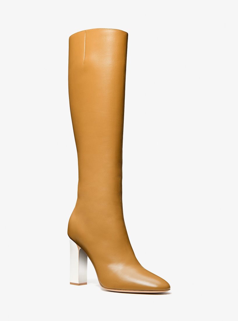 Botte Michael Kors Carly Leather Boot Femme Marron | 5270BHJXQ
