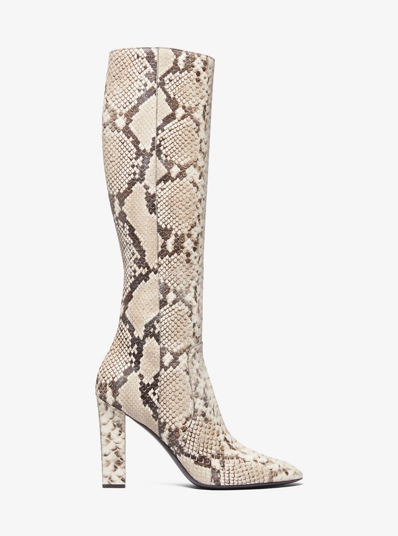 Botte Michael Kors Carly Python Embossed Leather Boot Femme Beige | 1079XITBE