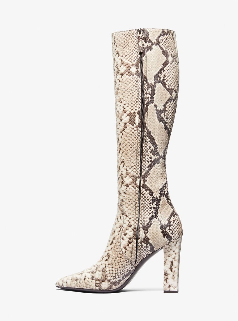 Botte Michael Kors Carly Python Embossed Leather Boot Femme Beige | 1079XITBE
