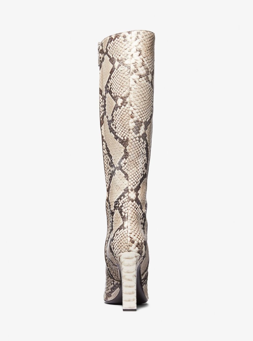 Botte Michael Kors Carly Python Embossed Leather Boot Femme Beige | 1079XITBE