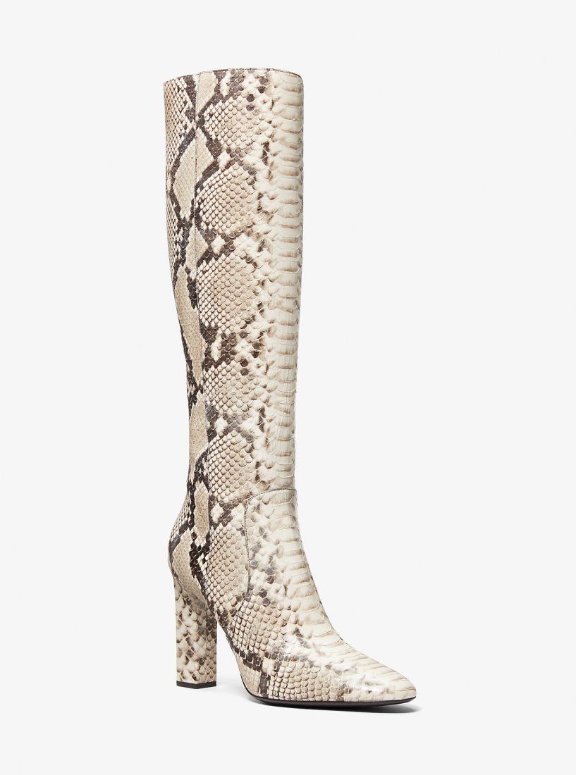 Botte Michael Kors Carly Python Embossed Leather Boot Femme Beige | 1079XITBE