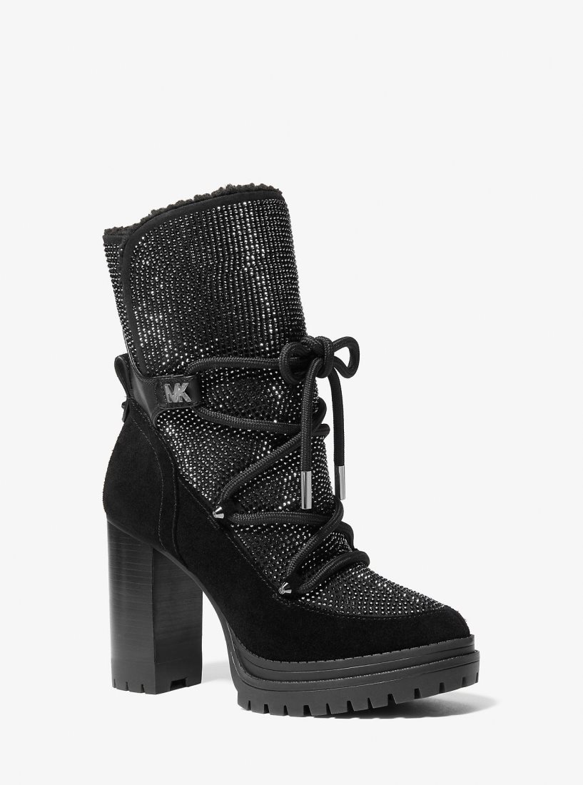 Botte Michael Kors Culver Embellished Lace-Up Boot Femme Noir | 3418CQSIO