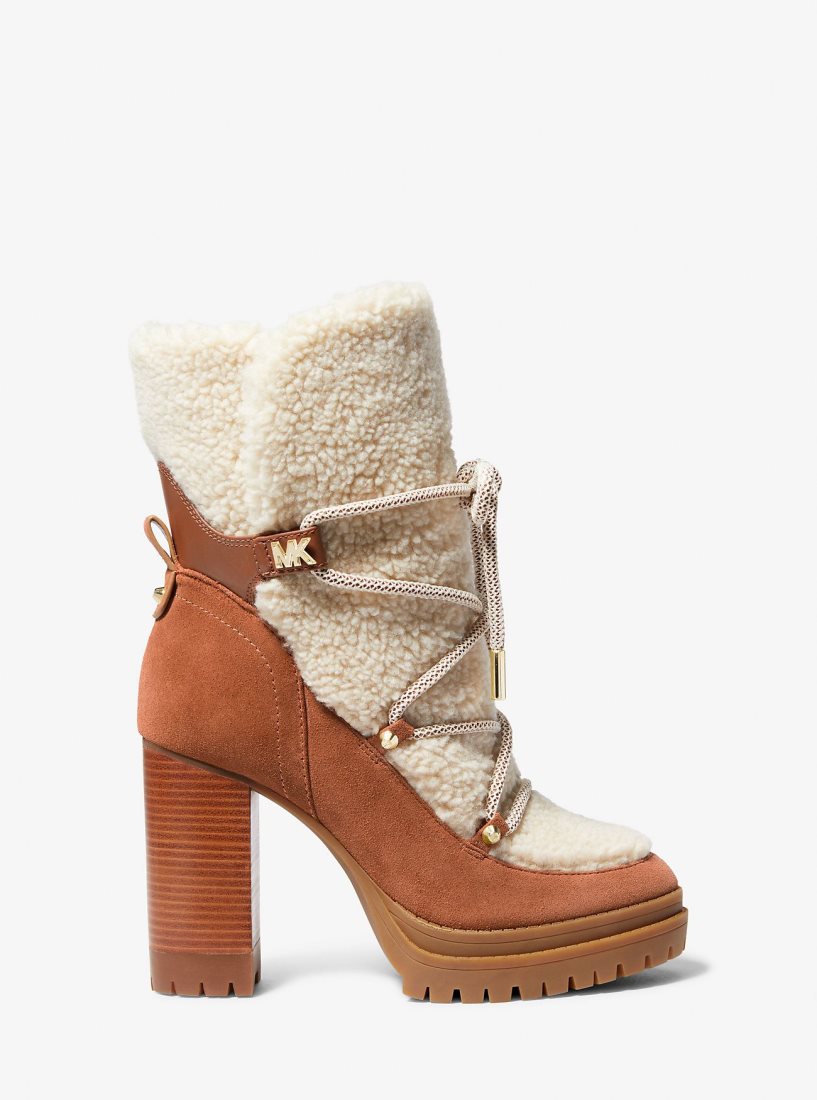 Botte Michael Kors Culver Sherpa and Nubuck Lace-Up Boot Femme Beige | 7253XBDQW