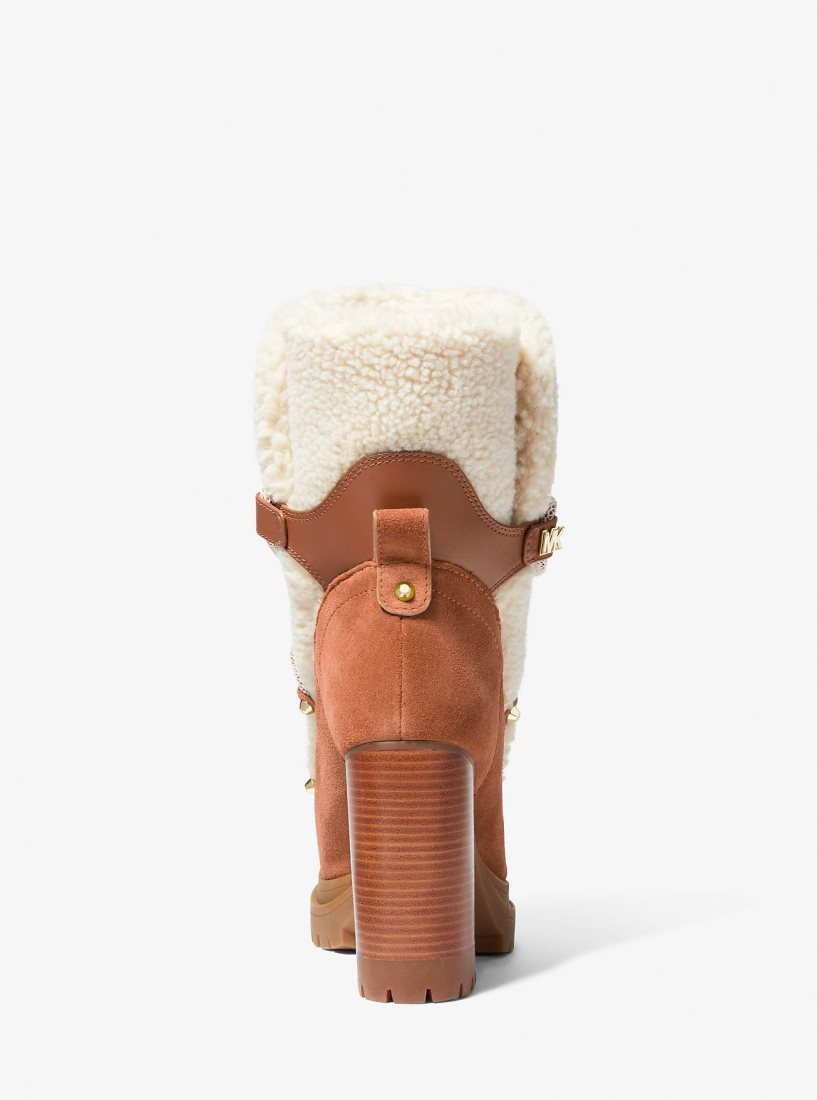 Botte Michael Kors Culver Sherpa and Nubuck Lace-Up Boot Femme Beige | 7253XBDQW
