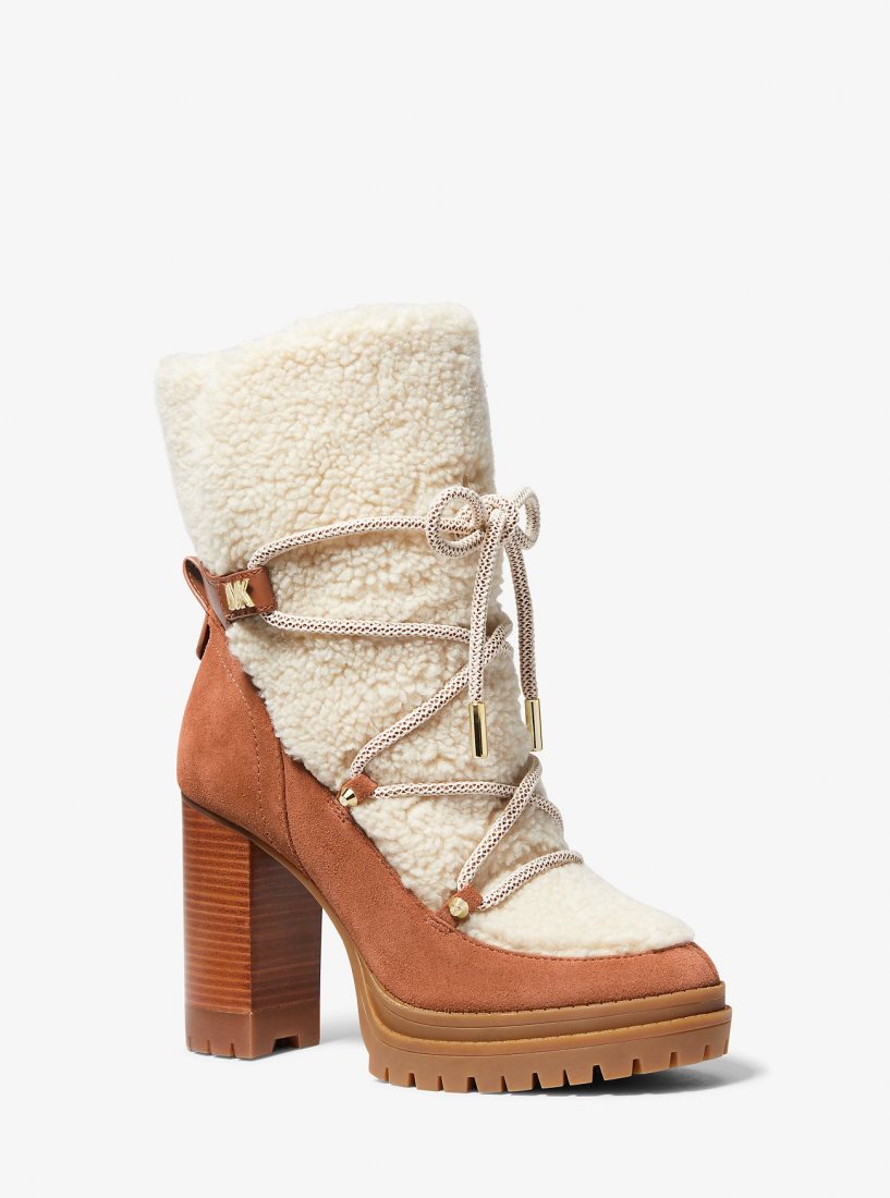 Botte Michael Kors Culver Sherpa and Nubuck Lace-Up Boot Femme Beige | 7253XBDQW