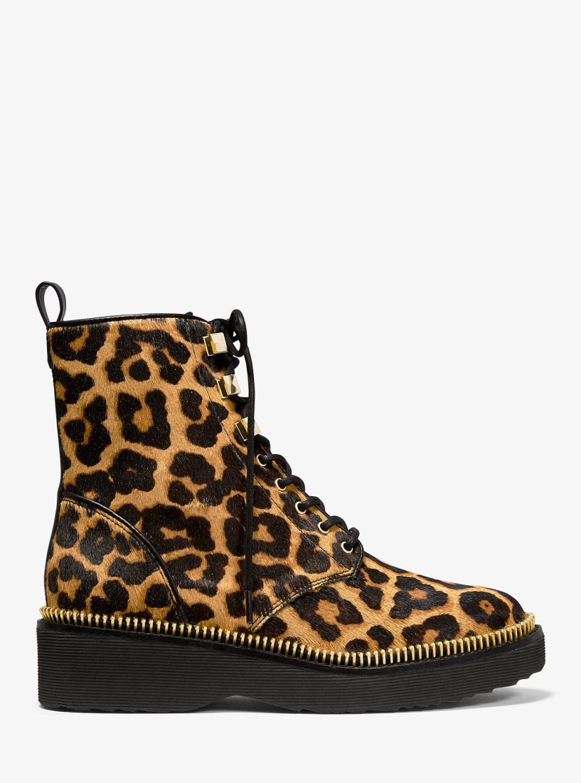 Botte Michael Kors Haskell Leopard Calf Hair Combat Boot Femme Butterscotch | 8942GVAJM