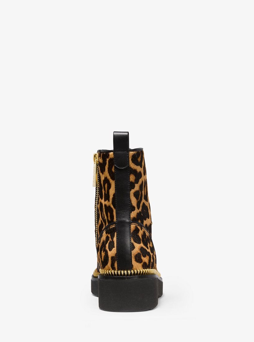 Botte Michael Kors Haskell Leopard Calf Hair Combat Boot Femme Butterscotch | 8942GVAJM