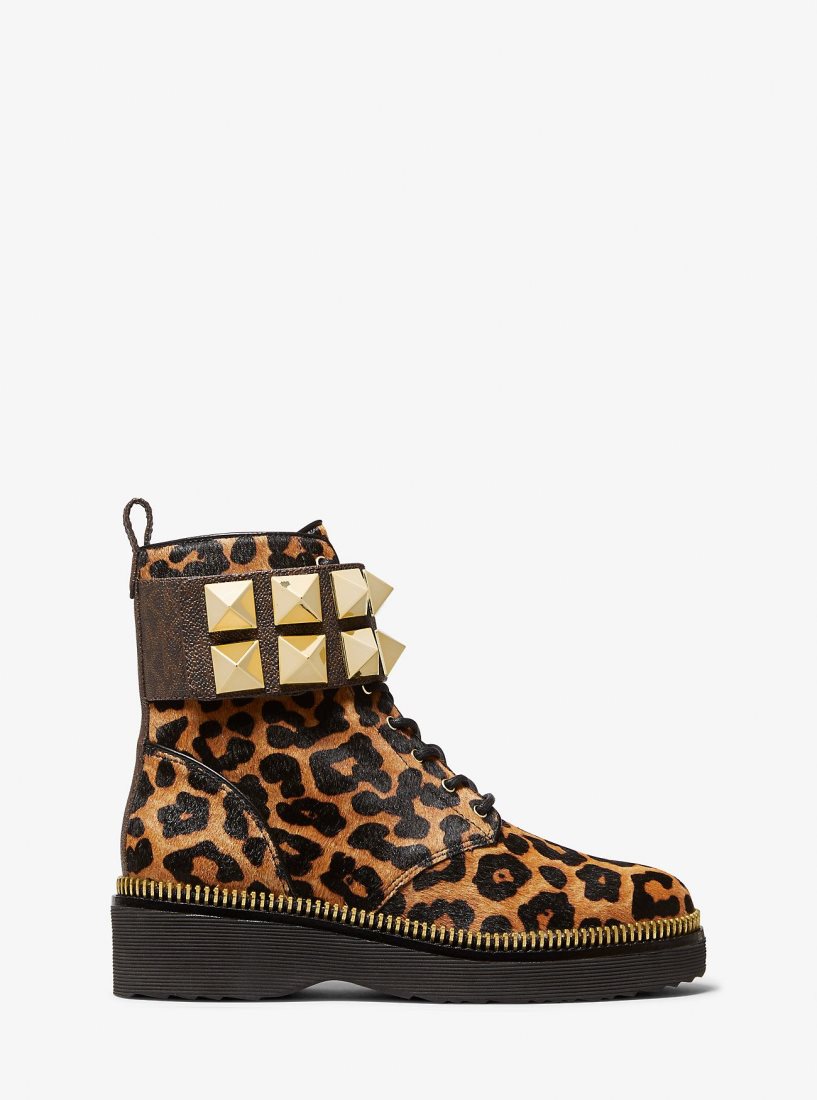 Botte Michael Kors Haskell Studded Printed Calf Hair Combat Boot Femme Butterscotch | 3671TDPBR