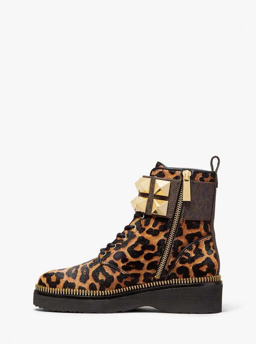 Botte Michael Kors Haskell Studded Printed Calf Hair Combat Boot Femme Butterscotch | 3671TDPBR