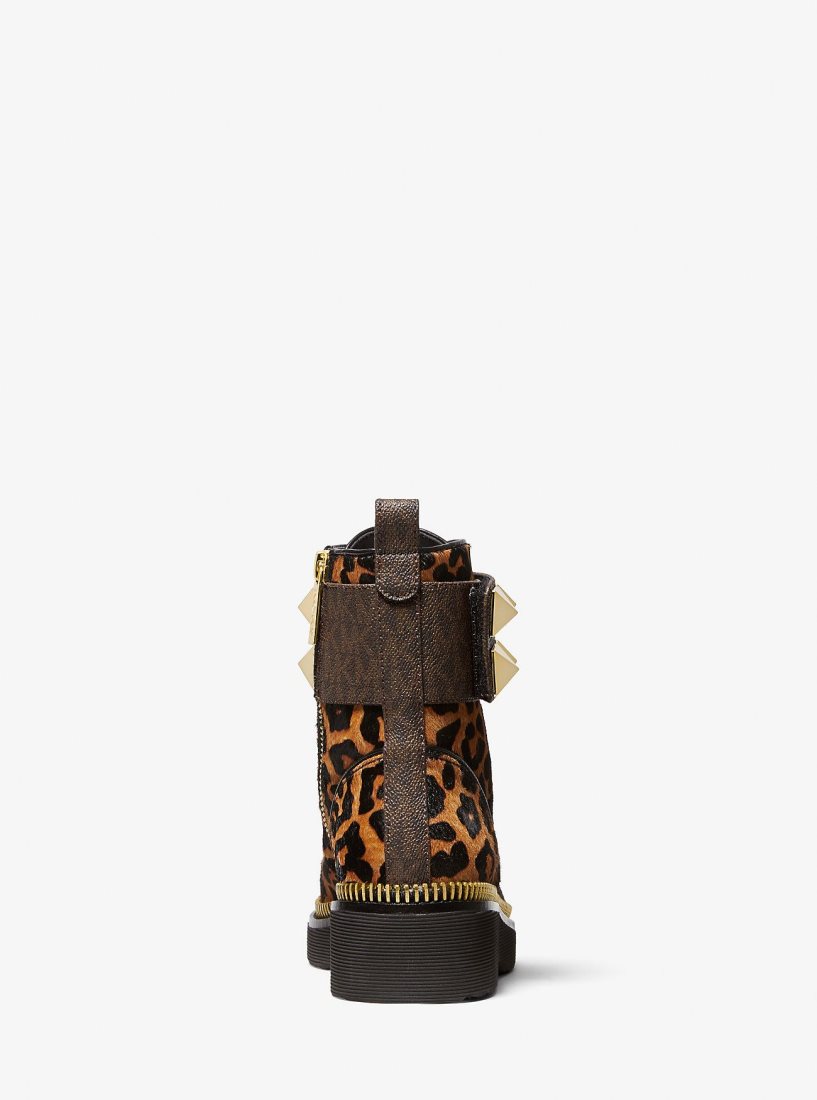 Botte Michael Kors Haskell Studded Printed Calf Hair Combat Boot Femme Butterscotch | 3671TDPBR