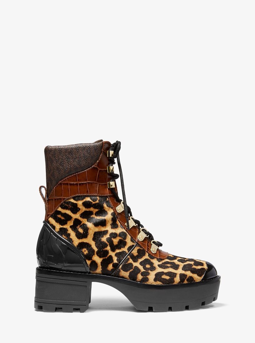 Botte Michael Kors Khloe Mixed-Media Combat Boot Femme Butterscotch | 5804RFQZJ