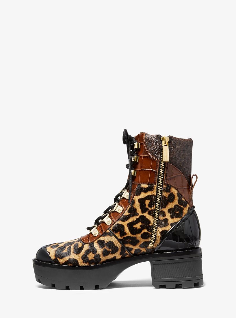 Botte Michael Kors Khloe Mixed-Media Combat Boot Femme Butterscotch | 5804RFQZJ