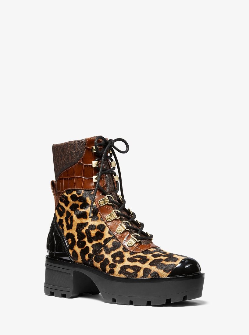 Botte Michael Kors Khloe Mixed-Media Combat Boot Femme Butterscotch | 5804RFQZJ