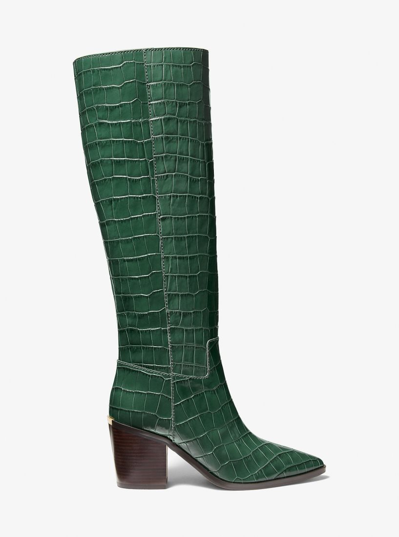 Botte Michael Kors Loni Crocodile Embossed Leather Boot Femme Moss | 1907HLDWB