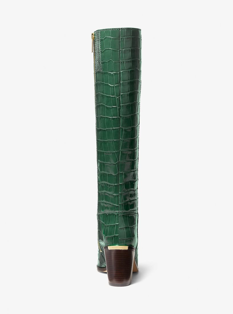 Botte Michael Kors Loni Crocodile Embossed Leather Boot Femme Moss | 1907HLDWB