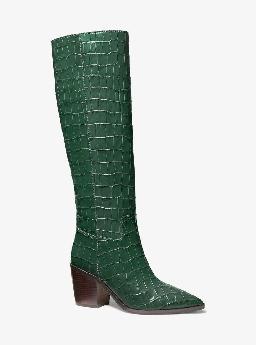 Botte Michael Kors Loni Crocodile Embossed Leather Boot Femme Moss | 1907HLDWB
