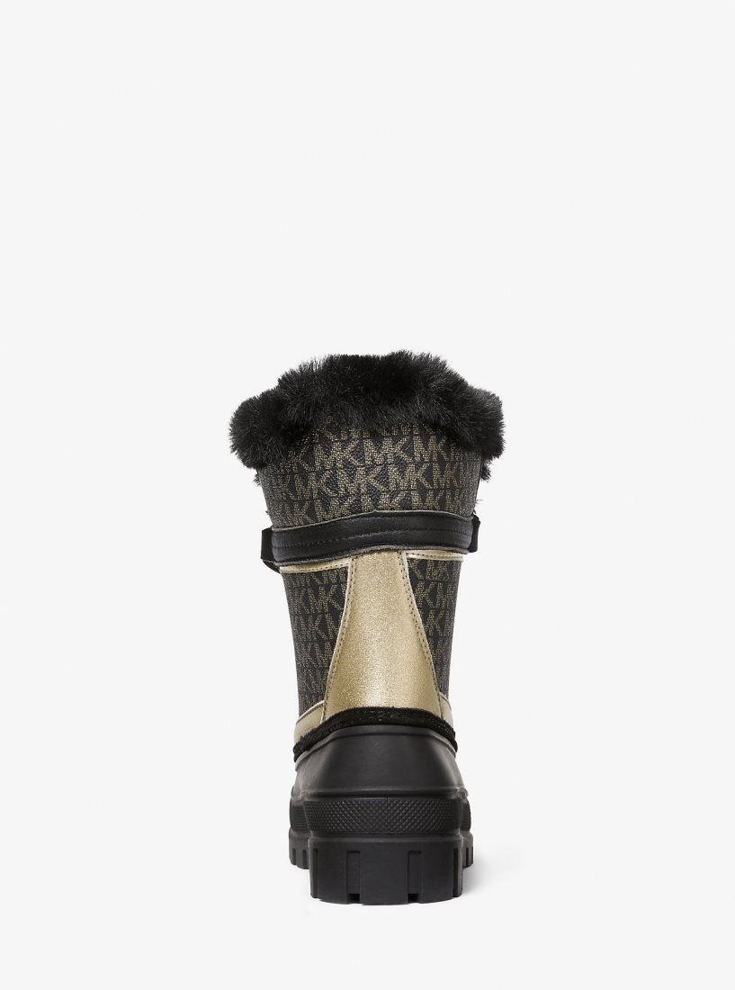Botte Michael Kors Ozzie Metallic Logo Boot Femme Noir Doré | 5913JSYGZ