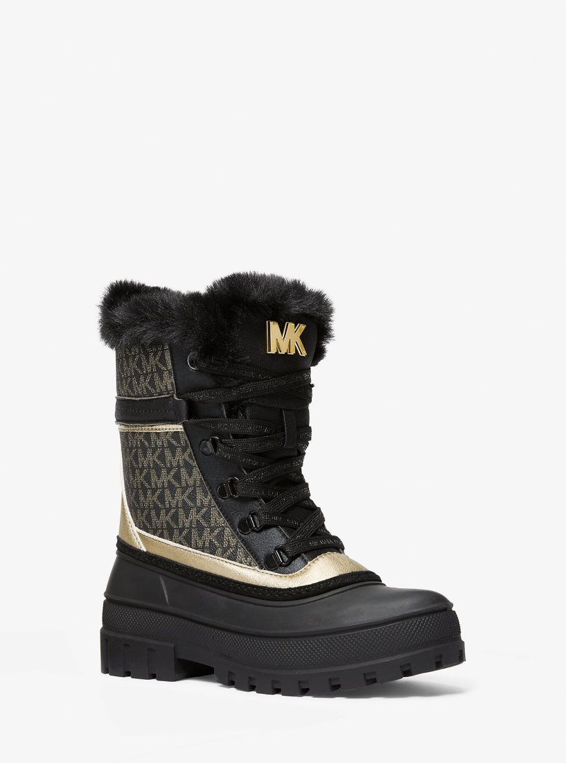 Botte Michael Kors Ozzie Metallic Logo Boot Femme Noir Doré | 5913JSYGZ