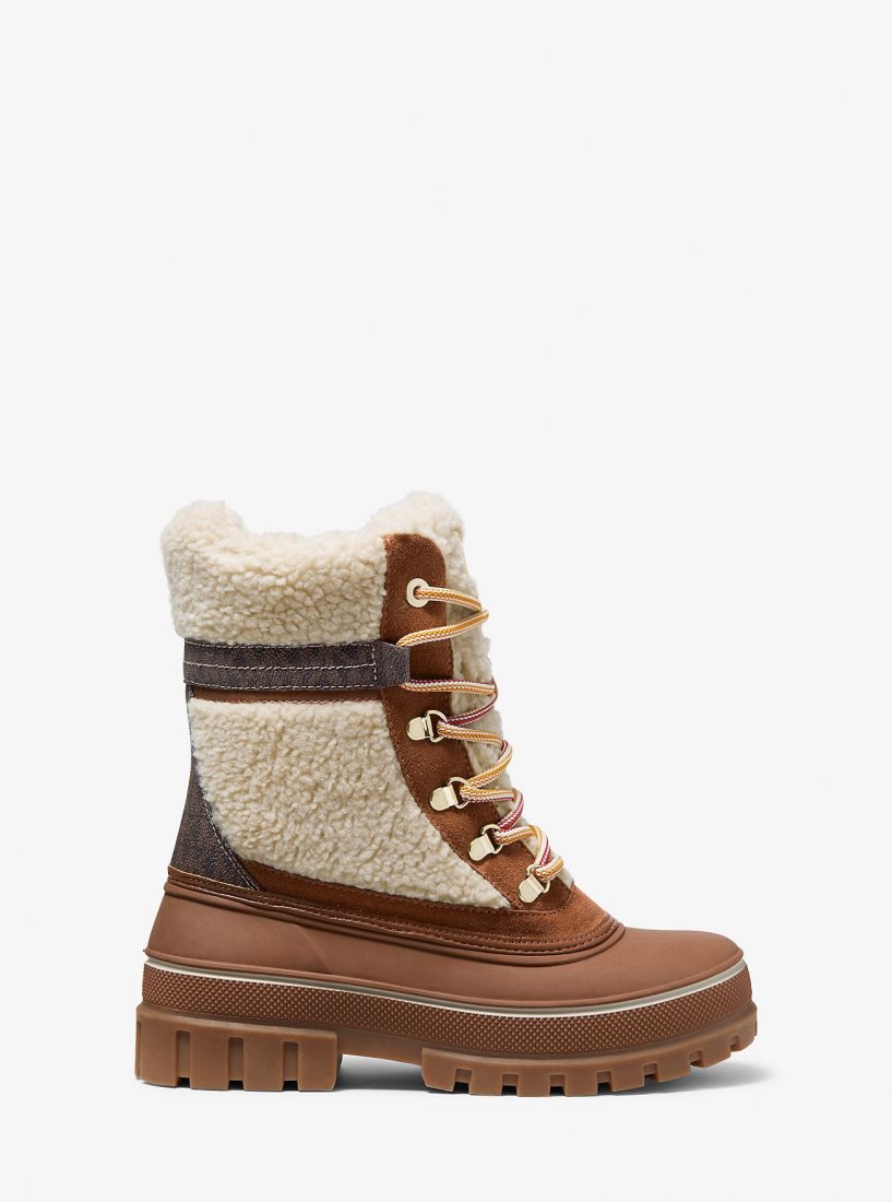 Botte Michael Kors Ozzie Mixed-Media Boot Femme Beige | 6273ENZXQ