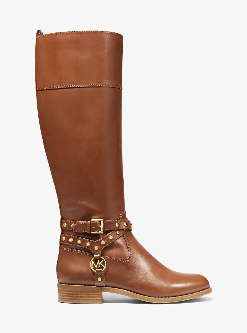 Botte Michael Kors Preston Studded Leather Boot Femme Marron | 7958GLZQF