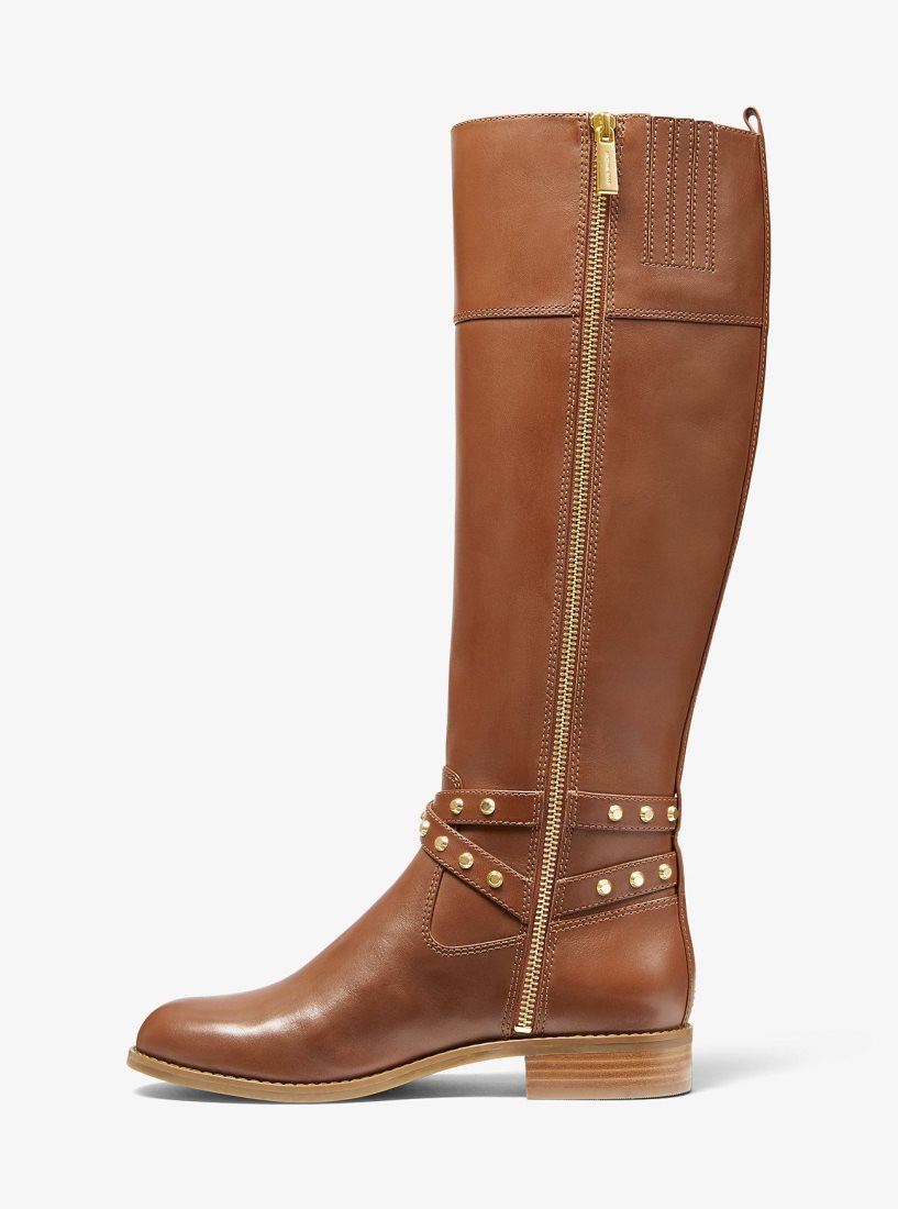 Botte Michael Kors Preston Studded Leather Boot Femme Marron | 7958GLZQF