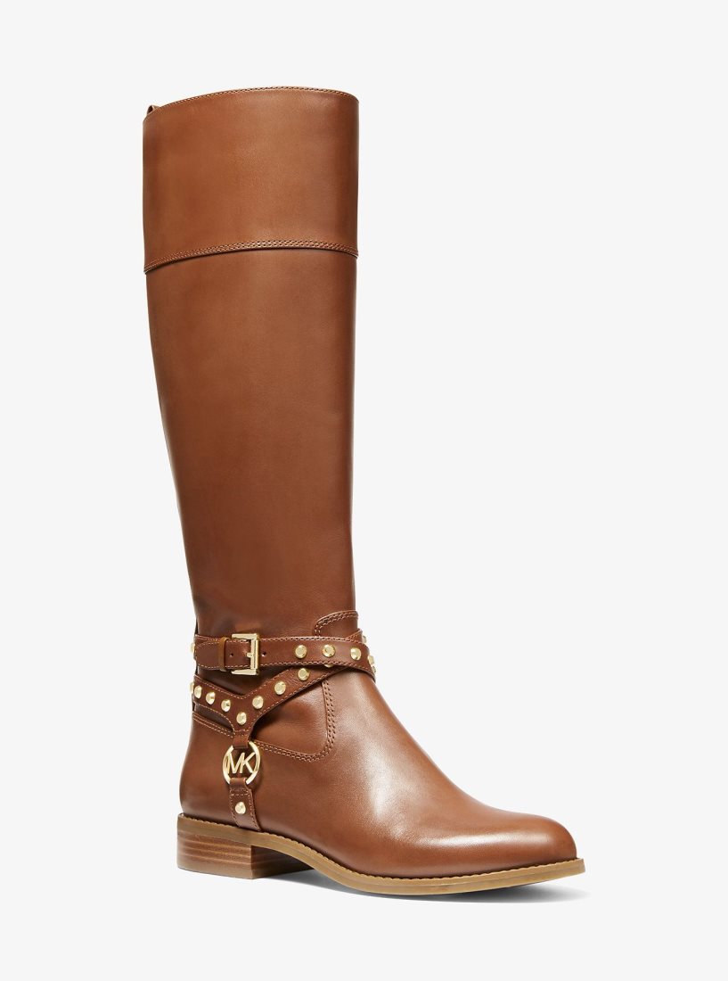 Botte Michael Kors Preston Studded Leather Boot Femme Marron | 7958GLZQF