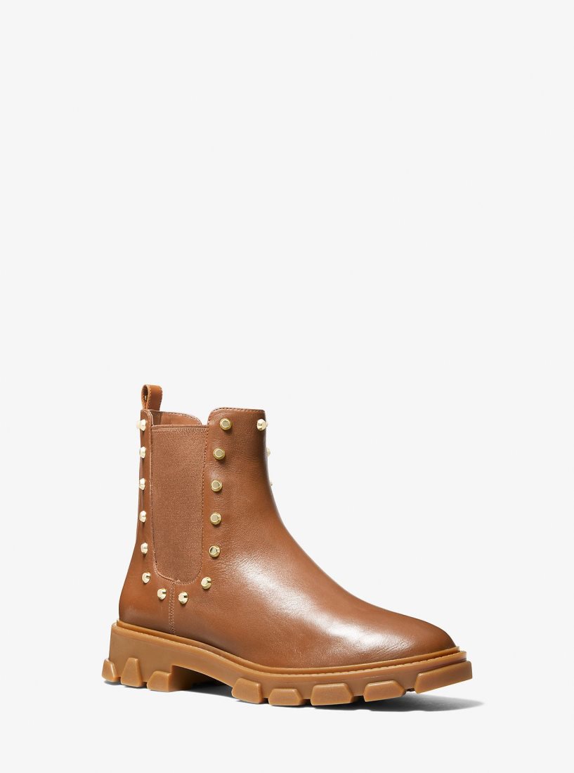 Botte Michael Kors Ridley Astor Stud Leather Boot Femme Luggage | 7645BRDUM