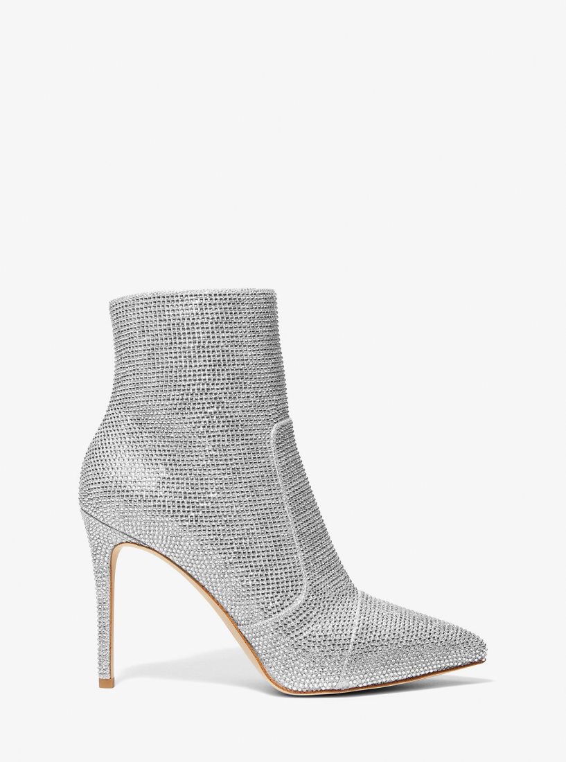 Botte Michael Kors Rue Embellished Glitter Chain-Mesh Ankle Boot Femme Argent | 7502EUSBY