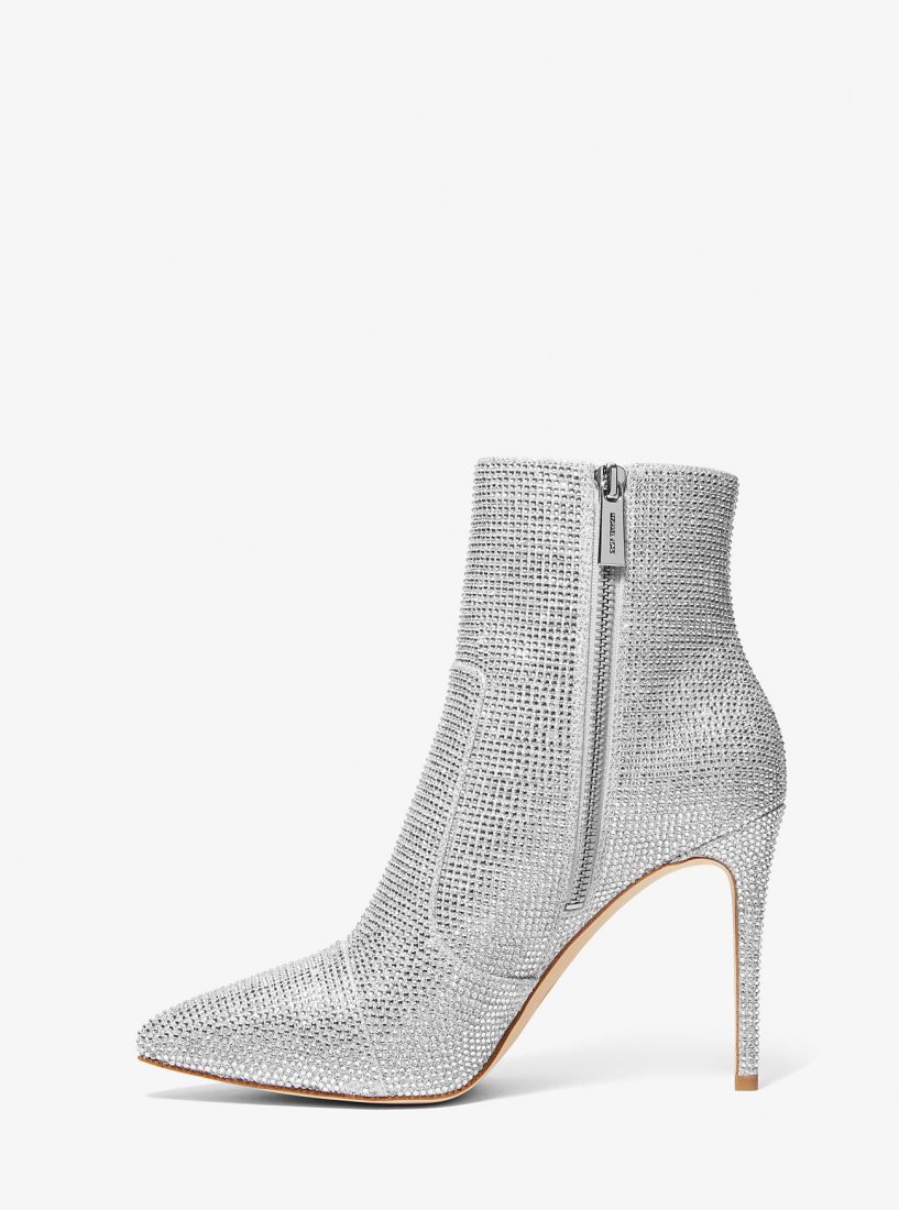 Botte Michael Kors Rue Embellished Glitter Chain-Mesh Ankle Boot Femme Argent | 7502EUSBY