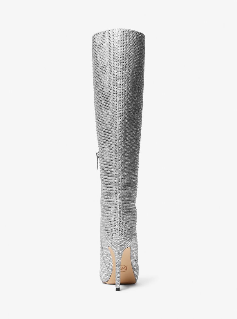 Botte Michael Kors Rue Embellished Glitter Chain-Mesh Knee Boot Femme Argent | 0521VPQFG