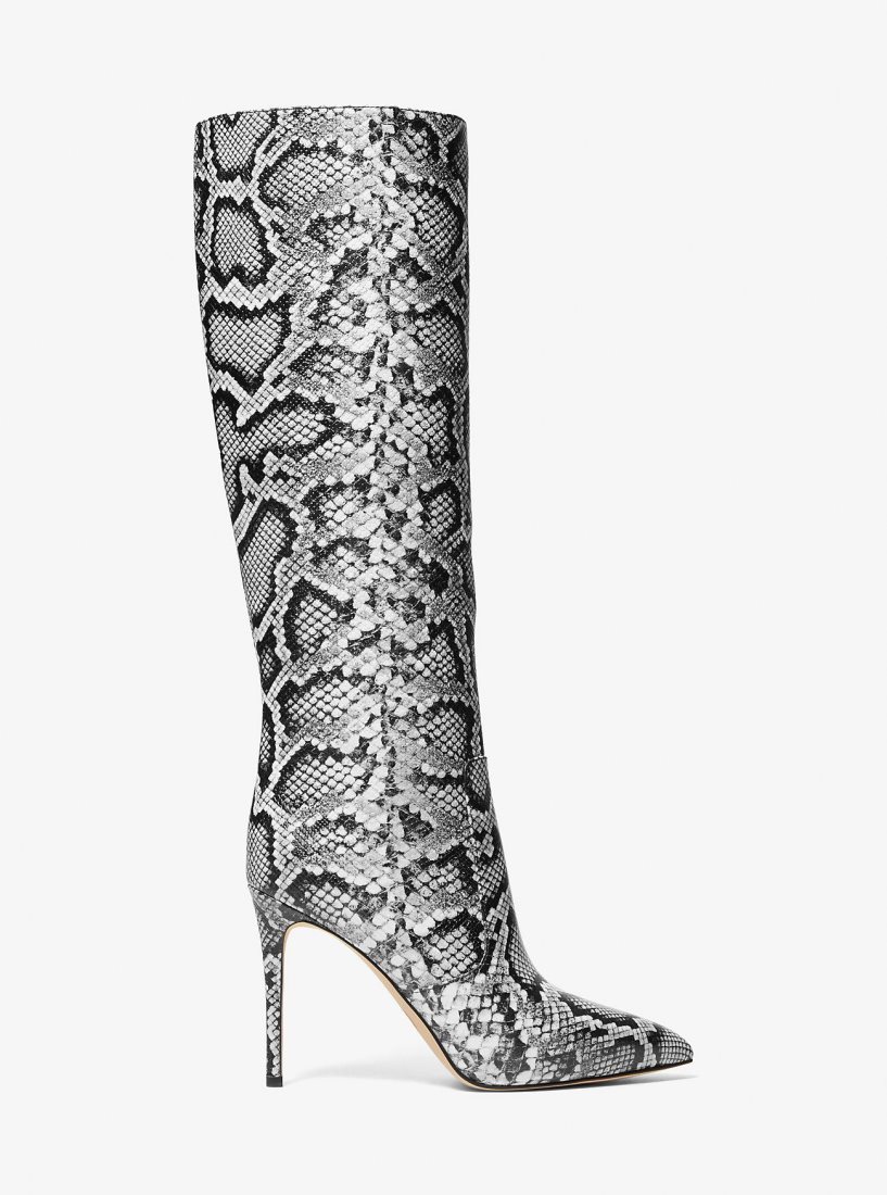 Botte Michael Kors Rue Snake Embossed Leather Knee Boot Femme Noir | 4365JCTEZ