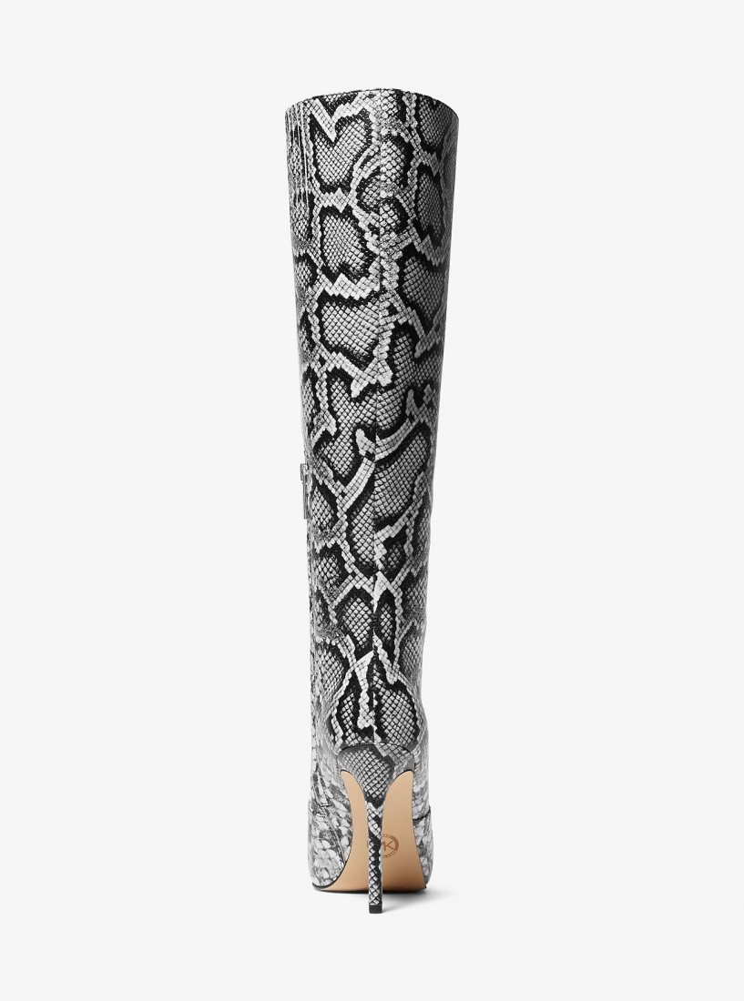 Botte Michael Kors Rue Snake Embossed Leather Knee Boot Femme Noir | 4365JCTEZ