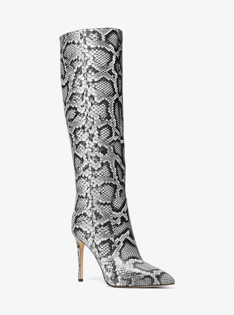 Botte Michael Kors Rue Snake Embossed Leather Knee Boot Femme Noir | 4365JCTEZ
