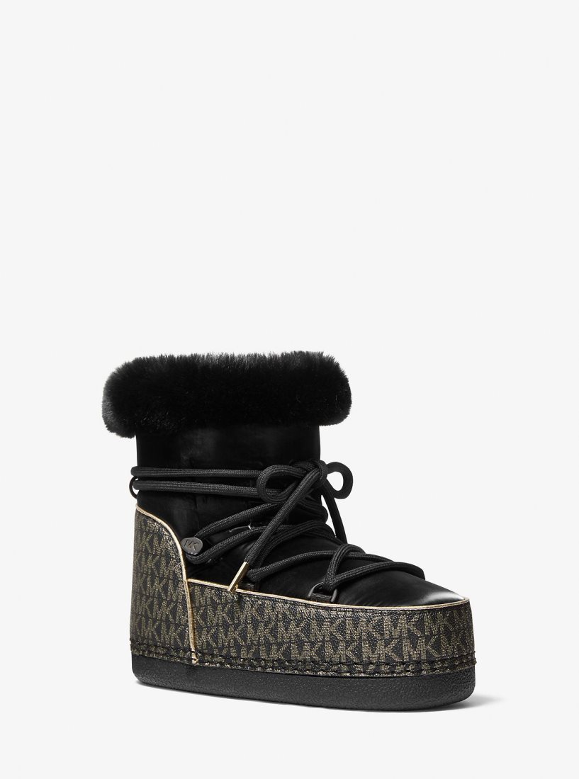 Botte Michael Kors Zelda Metallic Logo and Velvet Boot Femme Noir Doré | 7620AKIGL