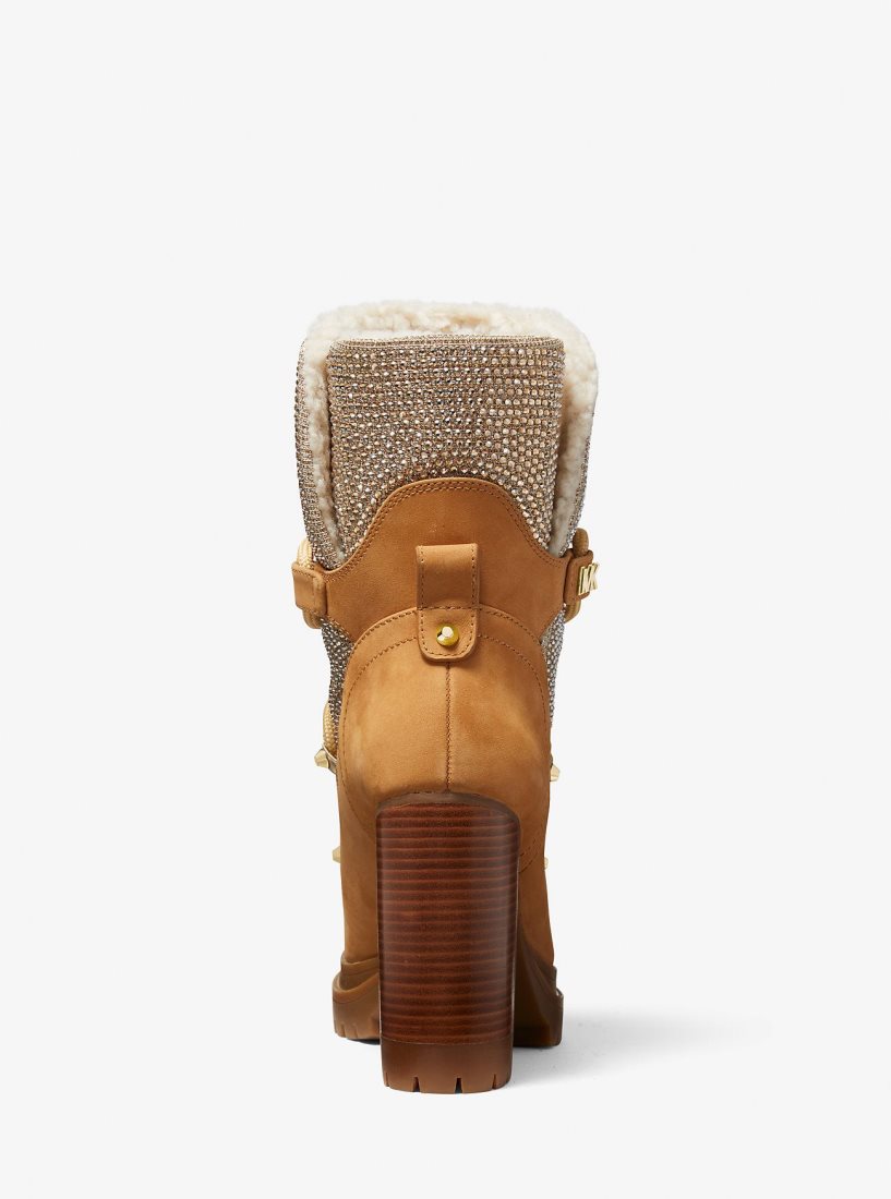 Bottines Michael Kors Culver Embellished Nubuck and Glitter Chain Mesh Lace-Up Boot Femme Marron | 1382ANKDF