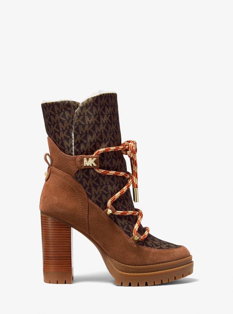 Bottines Michael Kors Culver Logo Print Nylon and Nubuck Boot Femme Luggage | 5293CKZFN