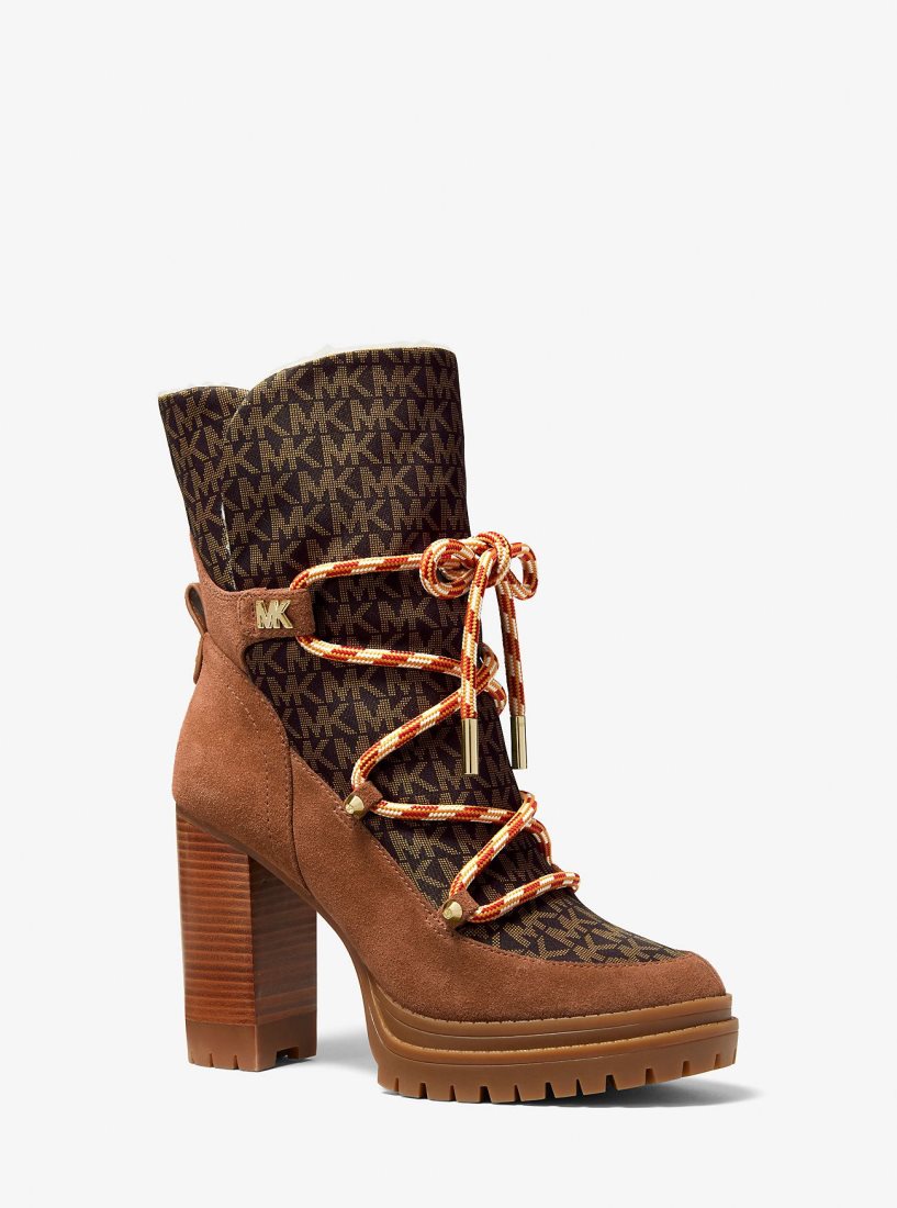 Bottines Michael Kors Culver Logo Print Nylon and Nubuck Boot Femme Luggage | 5293CKZFN