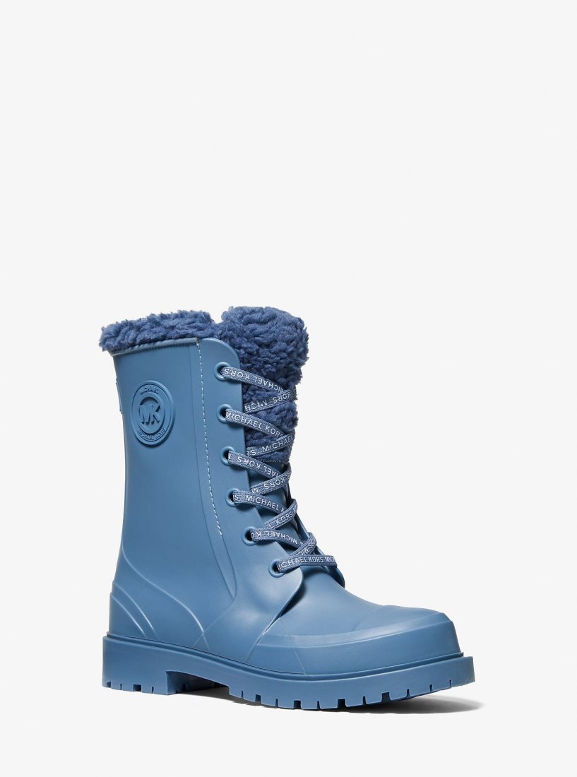 Bottines Michael Kors Montaigne Faux Shearling-Lined PVC Rain Boot Femme Bleu | 6421CEIFH