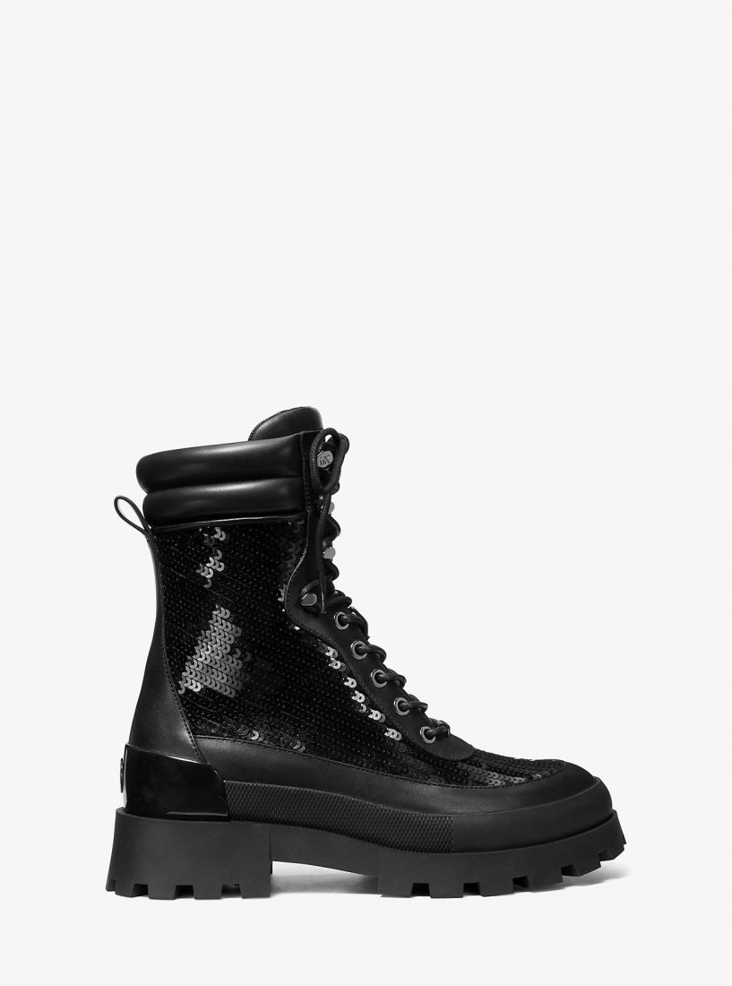 Bottines Michael Kors Rowan Embellished Leather Lace-Up Boot Femme Noir | 3275WQKLO