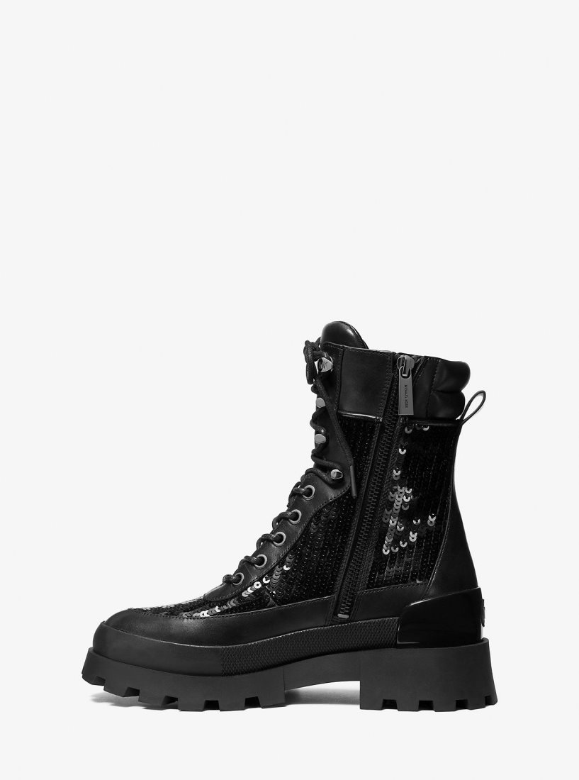 Bottines Michael Kors Rowan Embellished Leather Lace-Up Boot Femme Noir | 3275WQKLO