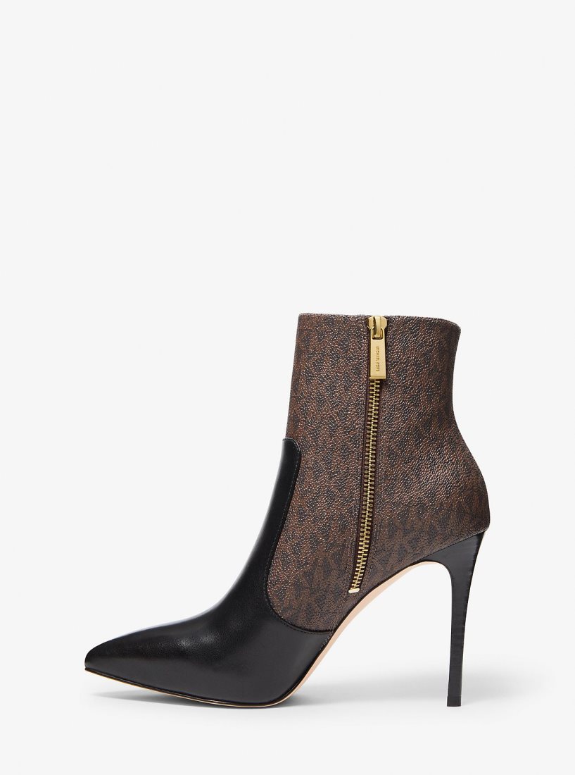 Bottines Michael Kors Rue Logo and Leather Boot Femme Marron | 1265TXZYN