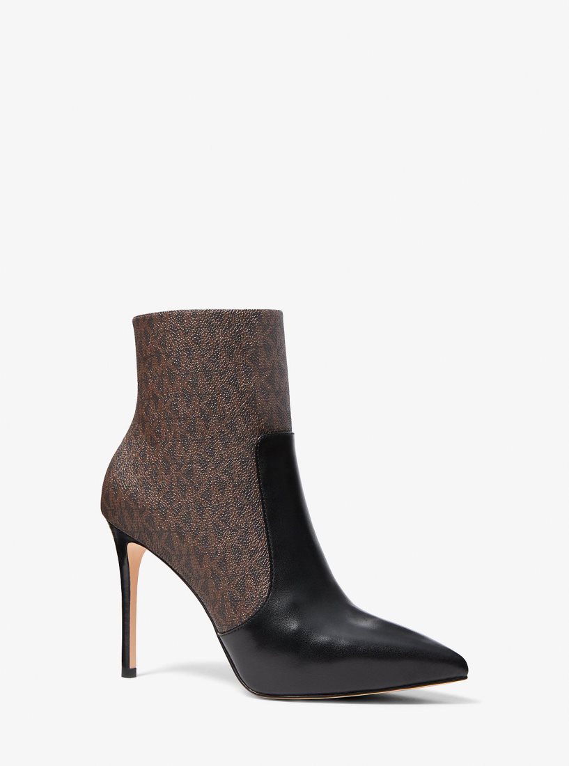Bottines Michael Kors Rue Logo and Leather Boot Femme Marron | 1265TXZYN