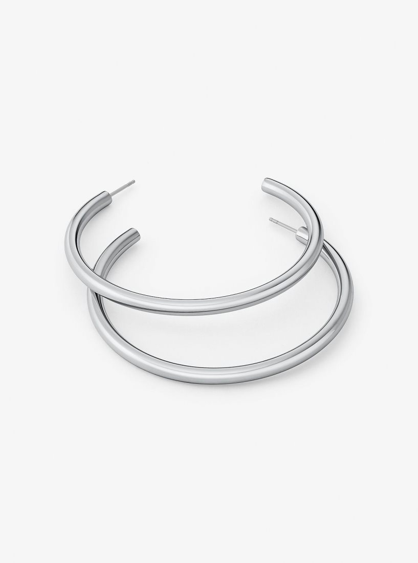 Boucles d'Oreilles Michael Kors Precious-Metal Plated Brass Large Hoop Earrings Femme Argent | 7248VMCAS