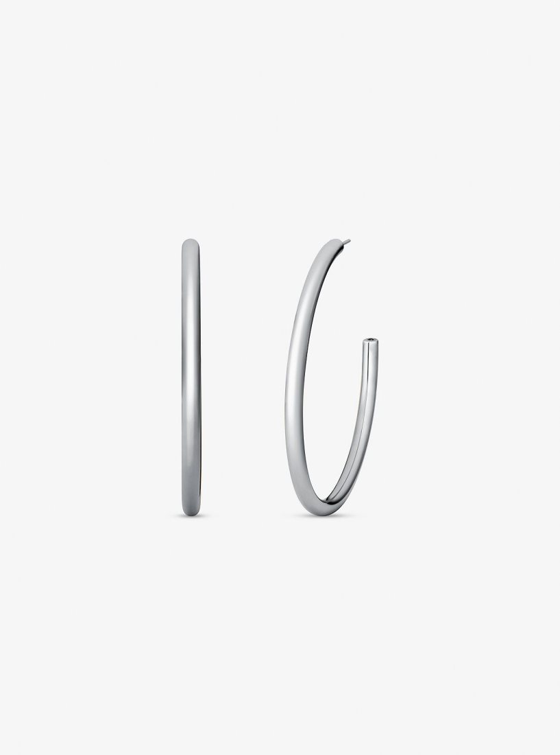 Boucles d'Oreilles Michael Kors Precious-Metal Plated Brass Large Hoop Earrings Femme Argent | 7248VMCAS