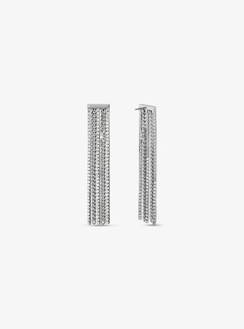 Boucles d'Oreilles Michael Kors Precious Metal-Plated Brass Pave Chain Drop Earrings Femme Argent | 7621WUSLR