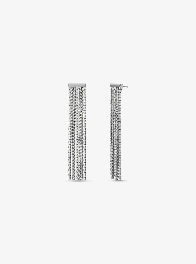 Boucles d'Oreilles Michael Kors Precious Metal-Plated Brass Pave Chain Drop Earrings Femme Argent | 7621WUSLR