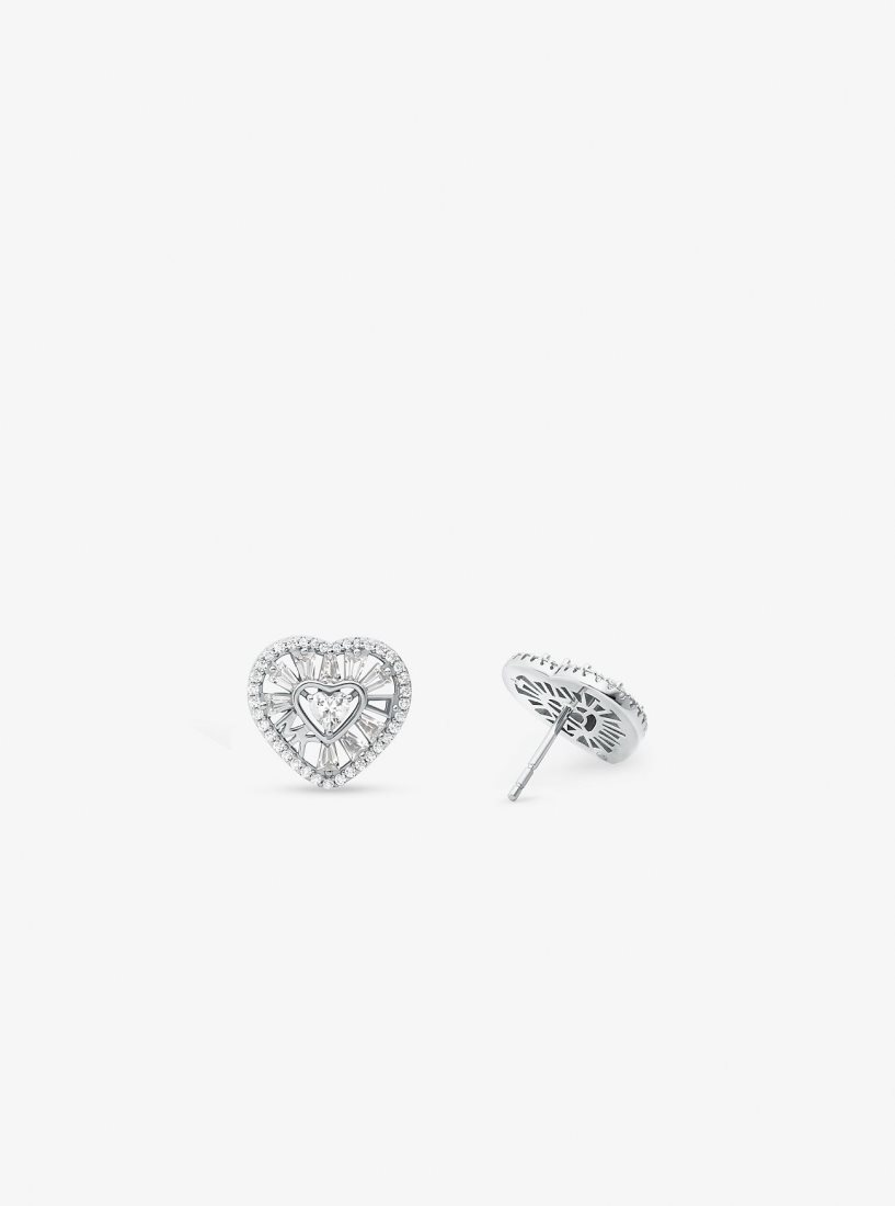 Boucles d'Oreilles Michael Kors Precious Metal-Plated Sterling Silver Pave Heart Stud Earrings Femme Argent | 0714FTQPR