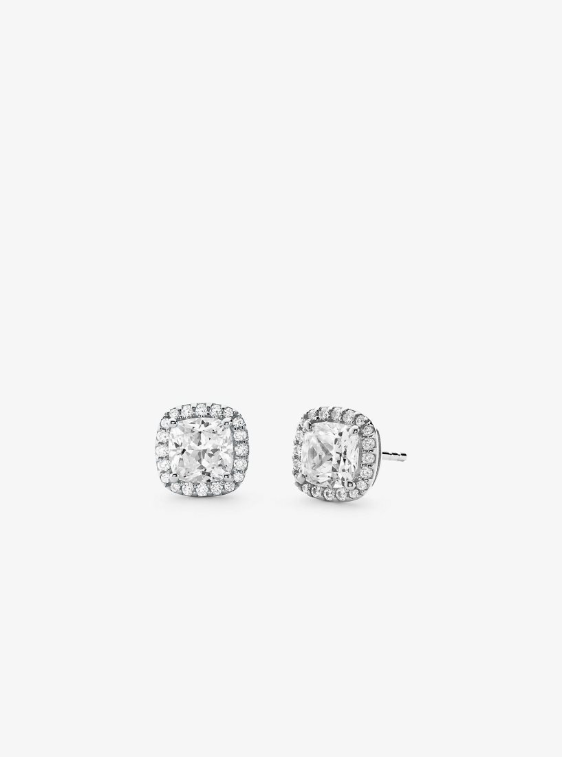 Boucles d'Oreilles Michael Kors Precious Metal-Plated Sterling Silver Pave Stud Earrings Femme Argent | 2341TAJYZ