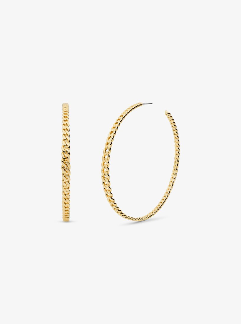 Boucles d'Oreilles Michael Kors Precious Metal-Plated Brass Curb Link Hoop Earrings Femme Doré | 4021HMZQU