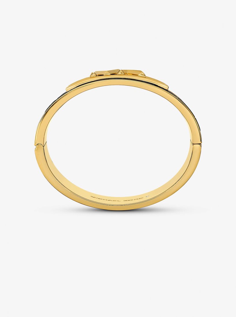 Bracelets Michael Kors Precious Metal-Plated Brass and Crocodile Embossed Empire Logo Bangle Femme Noir | 6015LHXVZ